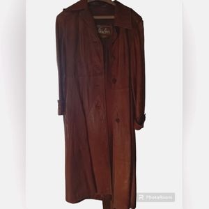 Vintage Long Leather Coat Tan women's